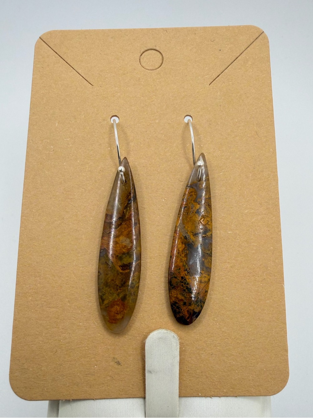 NWOT 2" long 39x9mm teardrop shaped golden pietersite dangle earrings in 925!